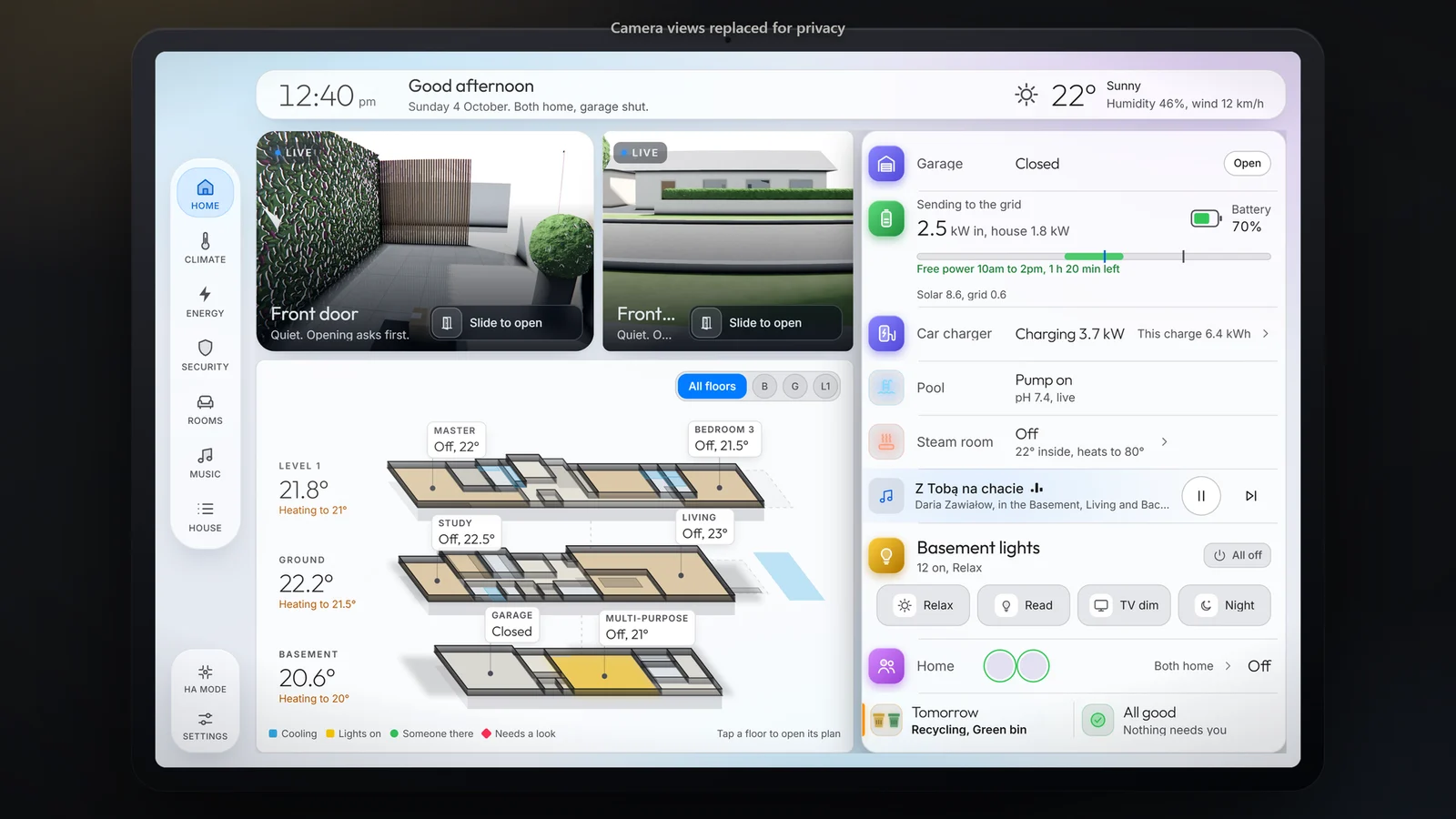The same home dashboard in light mode